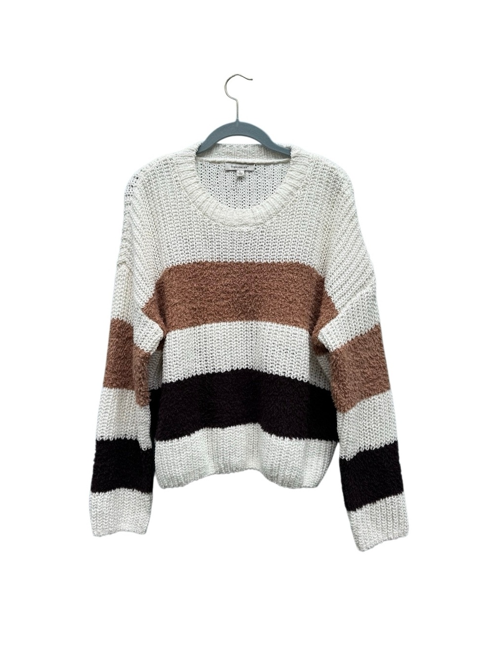 Francesca's Women's Crewneck Striped Cable Knit Sweater Size Large